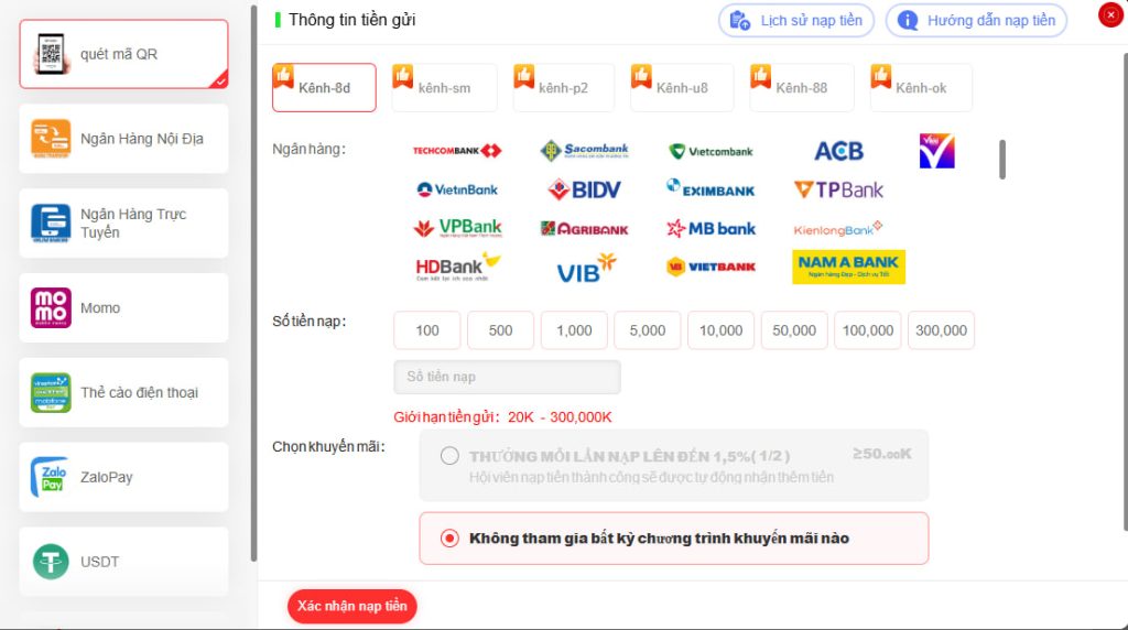 nạp tiền tr88